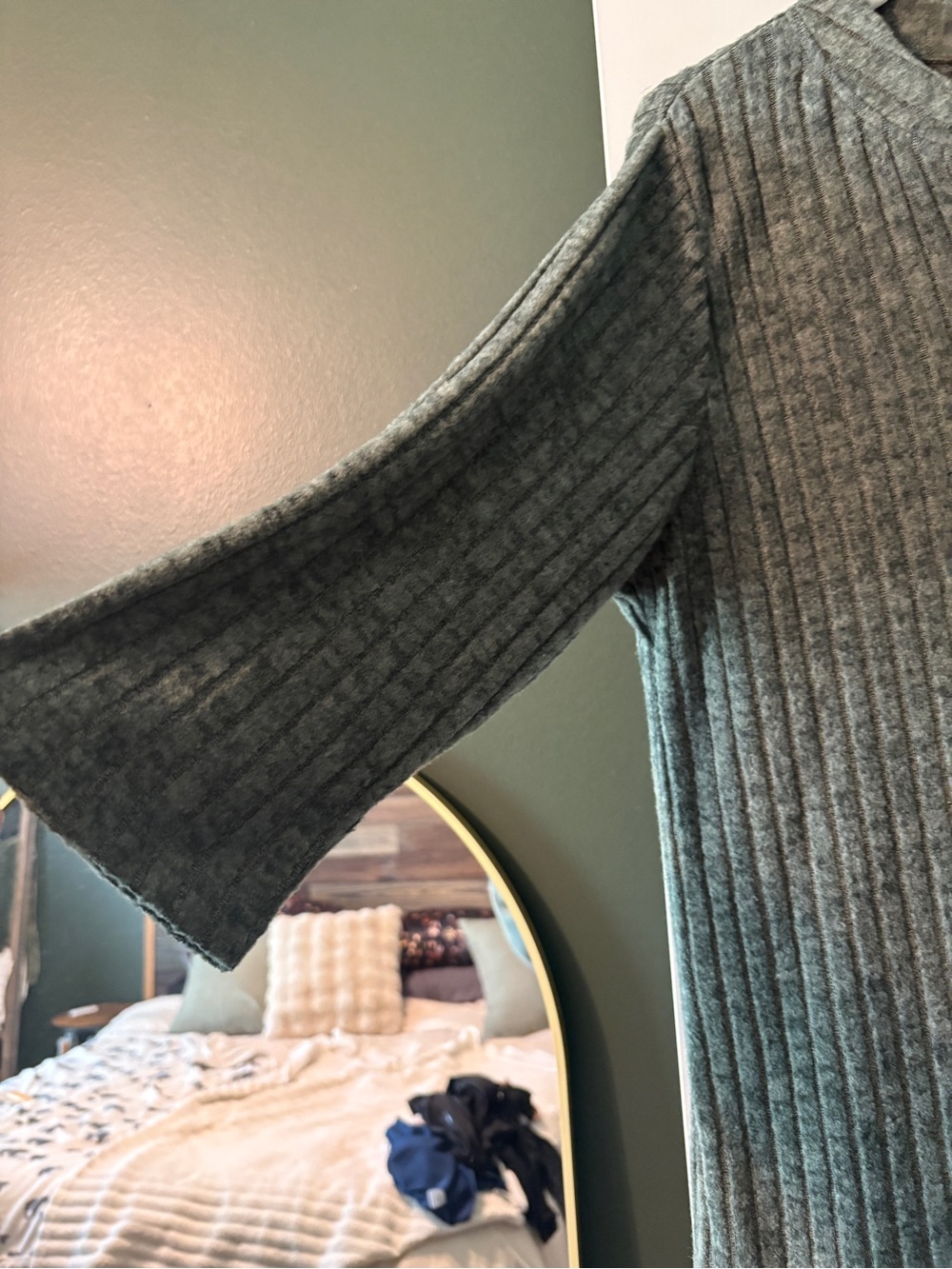 Green Ribbed Knit Top Women’s Large 3/4 Sleeve Button Front Casual Blouse - Picture 7 of 7